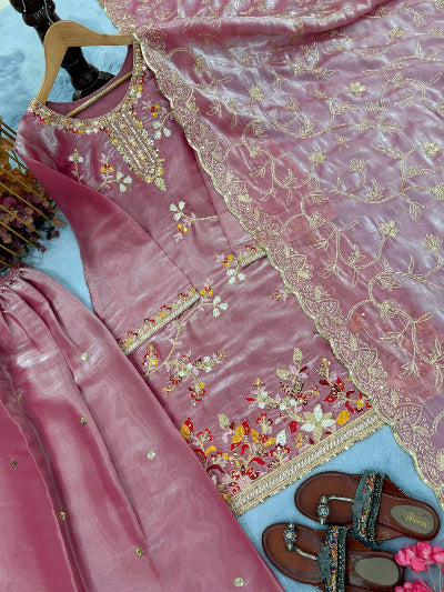 Pastel Blush Pink Tissue Silk Sharara Suit