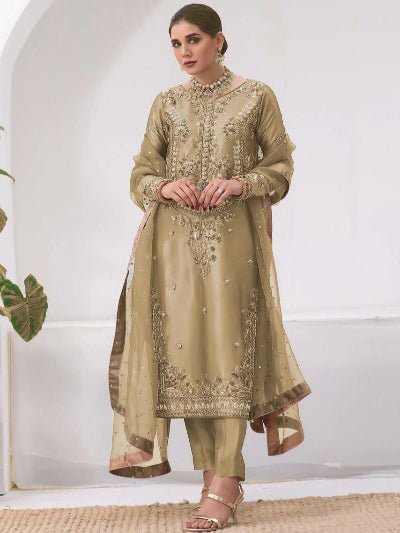Gold Tissue Silk Embroidered Straight Suit Set - BONYHUBSALWAR KAMEEZ