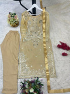 Gold Tissue Silk Embroidered Straight Suit Set - BONYHUBSALWAR KAMEEZ