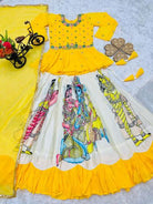 Yellow Chinon Silk Printed Kids Lehenga Choli Set - BONYHUBClothing
