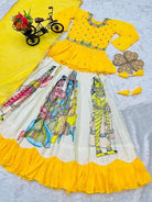 Yellow Chinon Silk Printed Kids Lehenga Choli Set - BONYHUBClothing