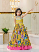 Yellow Chinon Silk Printed Kids Lehenga Choli Set - BONYHUBLehangas
