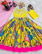 Yellow Chinon Silk Printed Kids Lehenga Choli Set - BONYHUBLehangas