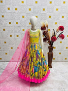 Yellow Chinon Silk Printed Kids Lehenga Choli Set - BONYHUBLehangas