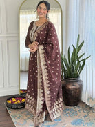 Coffee Brown Chanderi Straight Suit With Jacquard Dupatta - BONYHUBSALWAR KAMEEZ