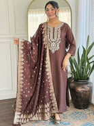 Coffee Brown Chanderi Straight Suit With Jacquard Dupatta - BONYHUBSALWAR KAMEEZ
