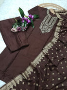 Coffee Brown Chanderi Straight Suit With Jacquard Dupatta - BONYHUBSALWAR KAMEEZ