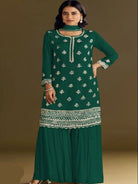 Teal Green Chinon Elegant Embroidery Palazzo Suit Set - BONYHUBSALWAR KAMEEZ