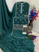 Teal Green Chinon Elegant Embroidery Palazzo Suit Set - BONYHUBSALWAR KAMEEZ