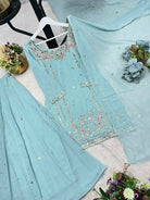 Pastel Powder Blue Georgette Embroidery Sharara Suit Set - BONYHUBSALWAR KAMEEZ