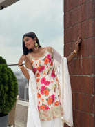 White Chinon Silk Floral Sleeveless Sharara Palazzo Suit - BONYHUBSALWAR KAMEEZ