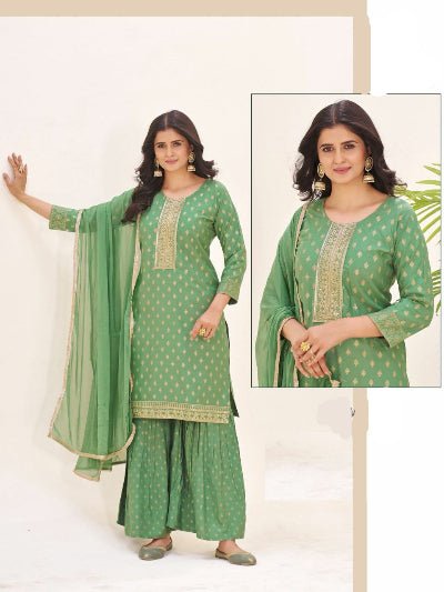 Elegant Women Embroidery Rayon Sharara Suit Set - BONYHUBSALWAR KAMEEZ
