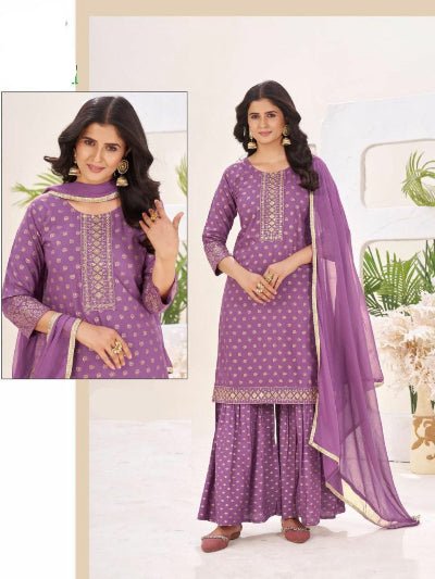 Elegant Women Embroidery Rayon Sharara Suit Set - BONYHUBSALWAR KAMEEZ