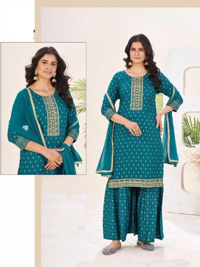 Elegant Women Embroidery Rayon Sharara Suit Set - BONYHUBSALWAR KAMEEZ