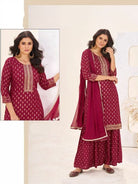 Elegant Women Embroidery Rayon Sharara Suit Set - BONYHUBSALWAR KAMEEZ