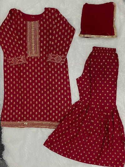 Elegant Women Embroidery Rayon Sharara Suit Set - BONYHUBSALWAR KAMEEZ