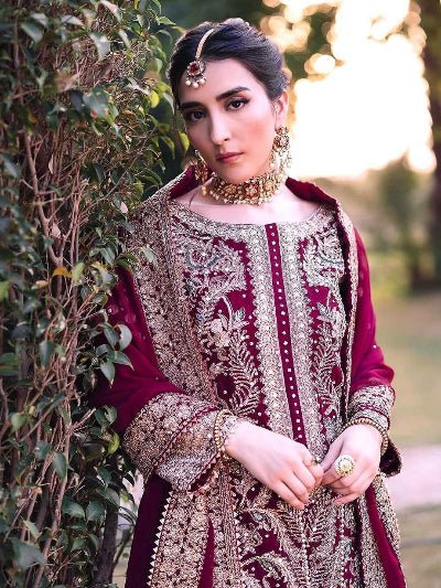 Maroon Georgette Embroidery Beads Work Palazzo Suit Set - BONYHUBSALWAR KAMEEZ