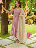 Blush Pink Georgette Embroidery Work Anarkali Suit Set - BONYHUBSALWAR KAMEEZ