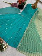 Aqua Blue Georgette Embroidery Work Anarkali Suit Set - BONYHUBSALWAR KAMEEZ