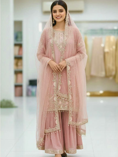 Pastel Pink Georgette Festive Sharara Palazzo Suit