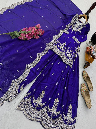 Wedding Wear Embroidered Sharara Suit for Women | Asian Ethnic Wear - 7 colours