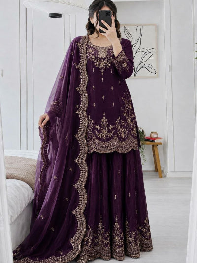 Wedding Wear Embroidered Sharara Suit for Women | Asian Ethnic Wear - 7 colours