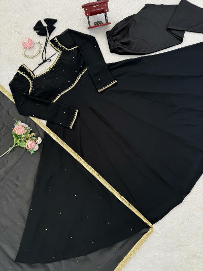 Black Partywear Georgette Gold Handwork Anarkali Suit