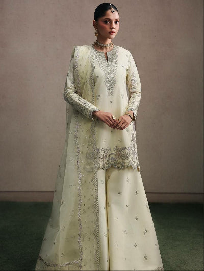 Ivory Embroidered Sharara Palazzo Suit Set