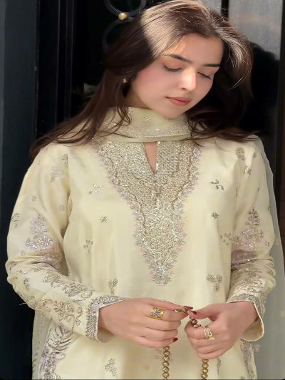 Ivory Embroidered Sharara Palazzo Suit Set