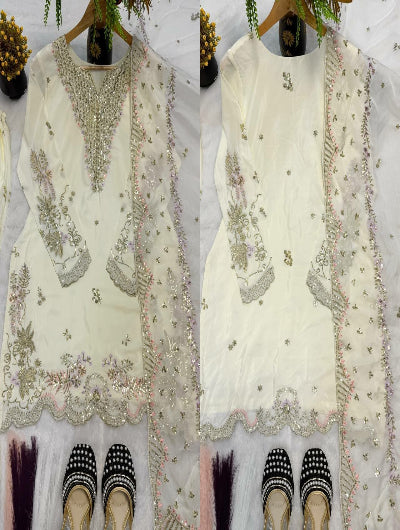 Ivory Embroidered Sharara Palazzo Suit Set