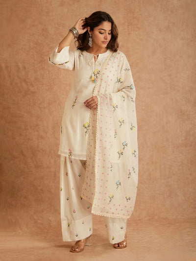 White Cotton Silk Farshi Salwar Suit Set UK Next Day