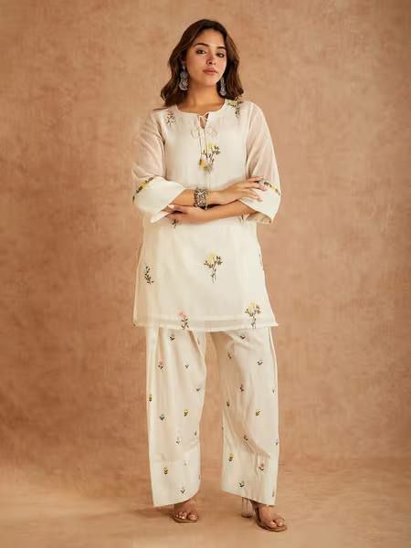 White Cotton Silk Farshi Salwar Suit Set UK Next Day