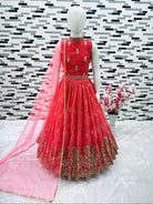 Kids Pink Red Georgette Sequins Work Lehenga Choli Set - BONYHUBLehangas