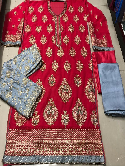 Anaaya Crimson Red Gold Embroidered Suit Set