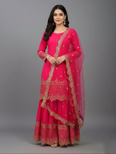 Deep Fuchsia Pink Georgette Sharara Suit