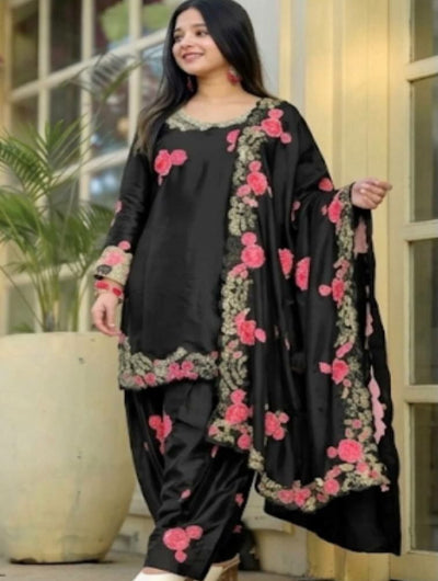 Black Floral Embroidered Farshi Salwar Suit Set