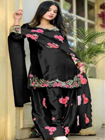 Black Floral Embroidered Farshi Salwar Suit Set