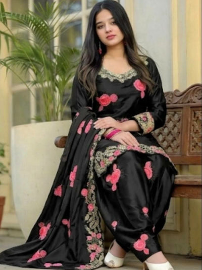 Black Floral Embroidered Farshi Salwar Suit Set