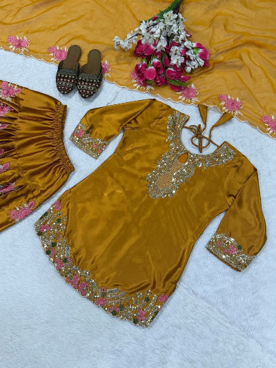 Olive Gold Embroidered Farshi Salwar Suit Set