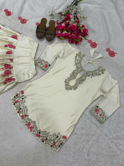 Off White Floral Embroidered Farshi Suit UK Next Day