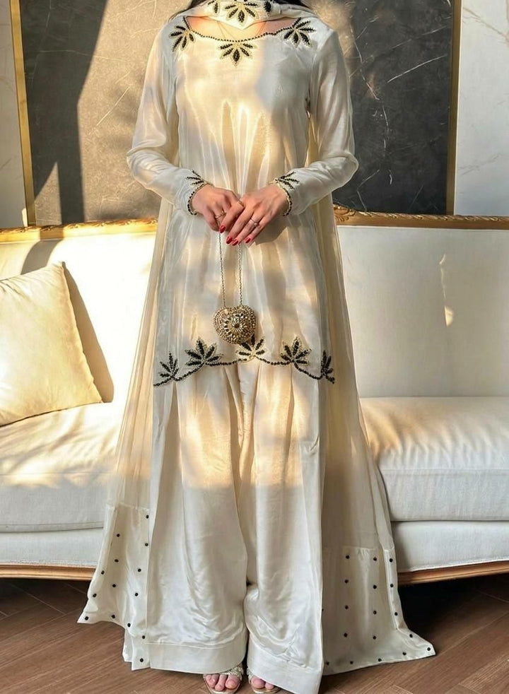 White Ivory Embroidered Farshi Salwar Suit UK Next Day
