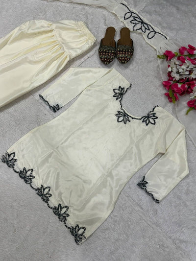 White Ivory Embroidered Farshi Salwar Suit UK Next Day
