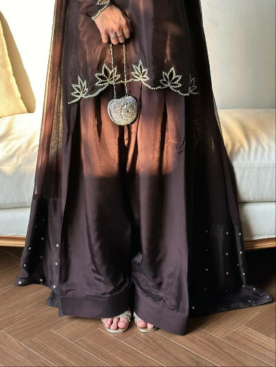 Chocolate Brown Embroidered Farshi Salwar Suit Set