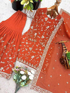 Orange Georgette Embroidery work Full Sleeves Sharara Suit - BONYHUBSALWAR KAMEEZ