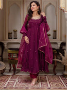 Plum Elegance Georgette Embroidery Anarkali Suit Set - BONYHUBSALWAR KAMEEZ