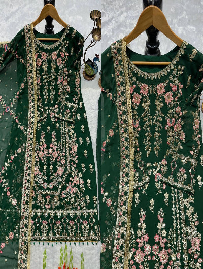 Partywear Embroidery Work Sharara Suit- Black &amp; Green