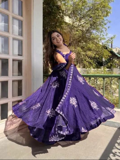 Purple Sleeveless Embroidered Anarkali Suit Set
