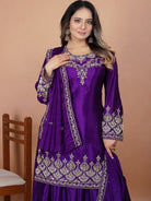 Purple Chinon Silk Embroidey Moti Work Sharara Palazzo Set - BONYHUBSALWAR KAMEEZ