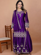Purple Chinon Silk Embroidey Moti Work Sharara Palazzo Set - BONYHUBSALWAR KAMEEZ