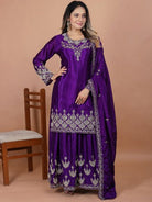 Purple Chinon Silk Embroidey Moti Work Sharara Palazzo Set - BONYHUBSALWAR KAMEEZ